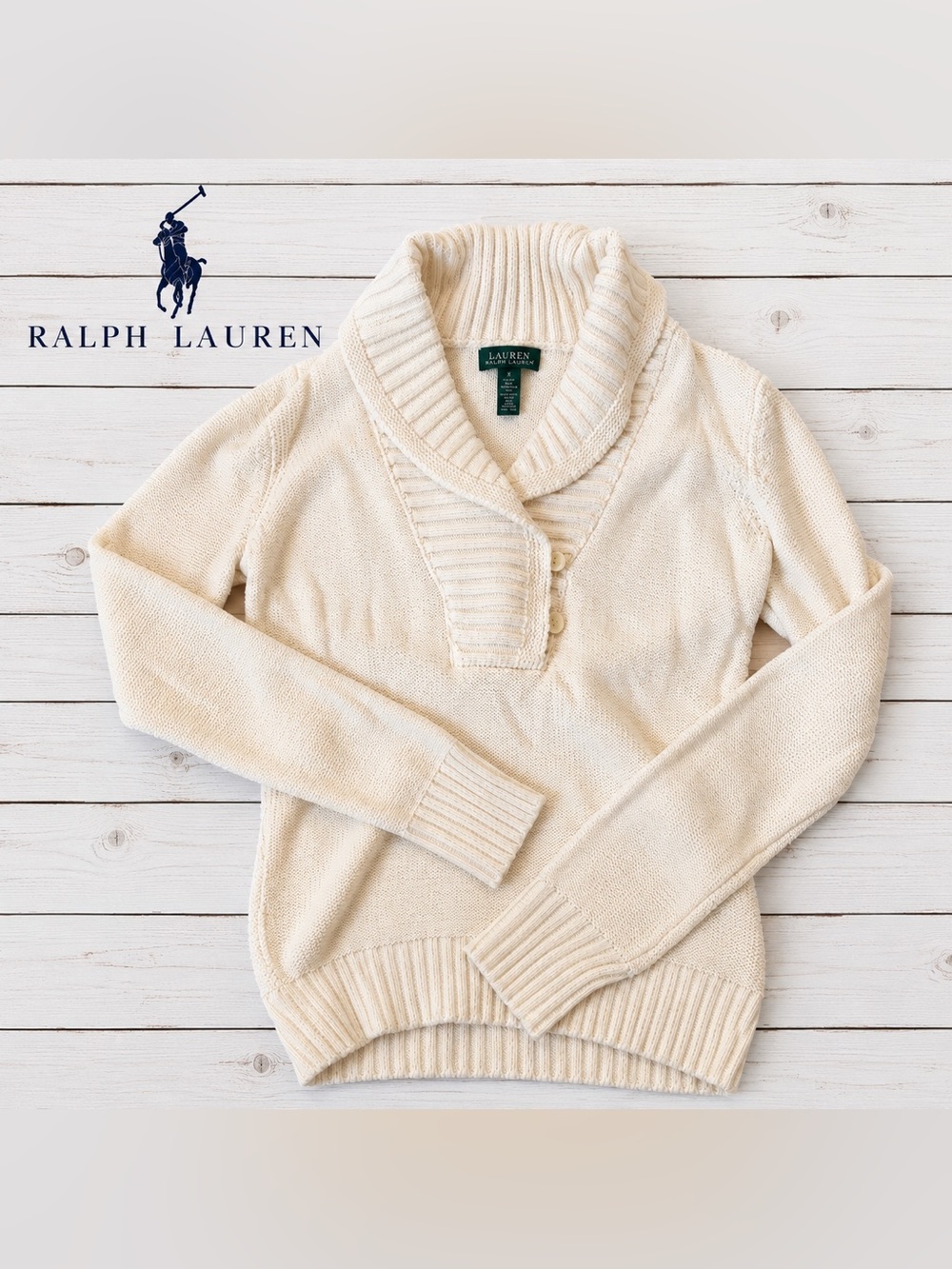 NEW! Ralph Lauren Cream Shawl-Collar Sweater